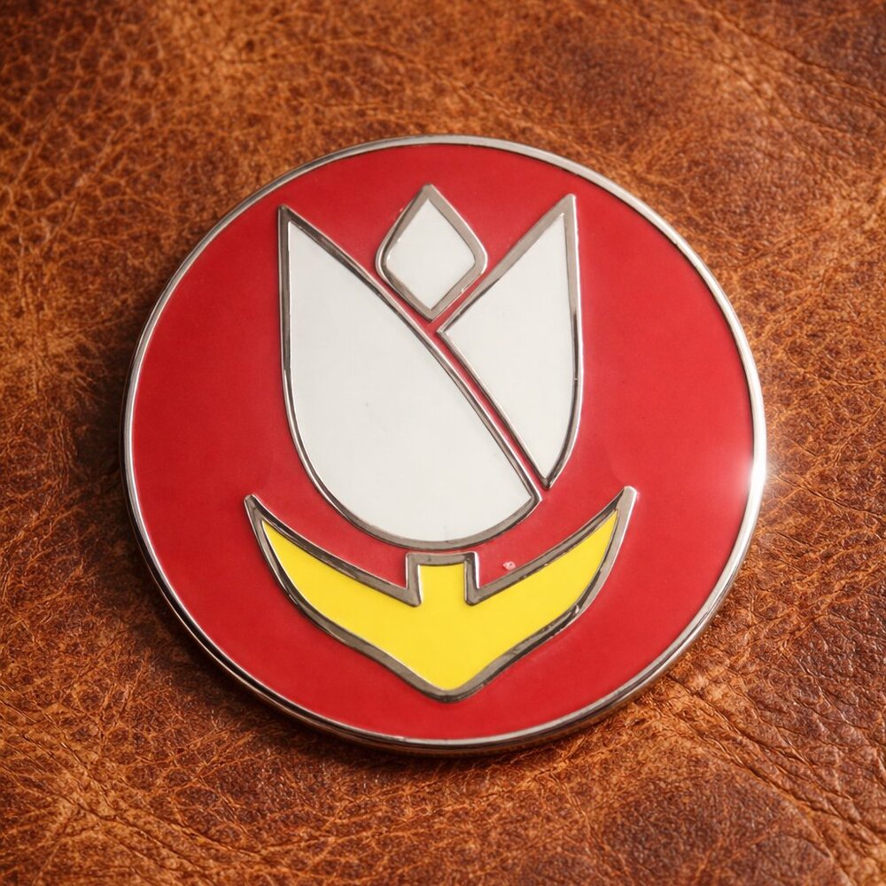 White Rose Red Background Yellow Leaves Vintage Silver Lapel Pin Brooch